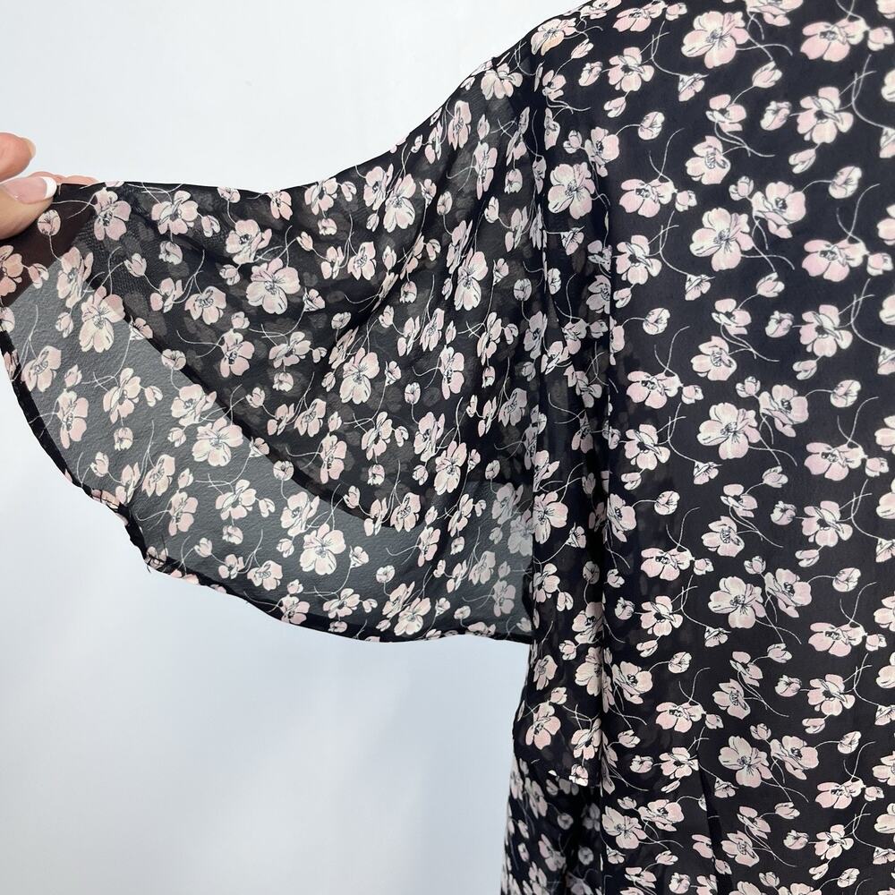 Chaps Blouse Top Plus size 3X Black Pink Floral Sheer Ruffles Career Church - Picture 7 of 9